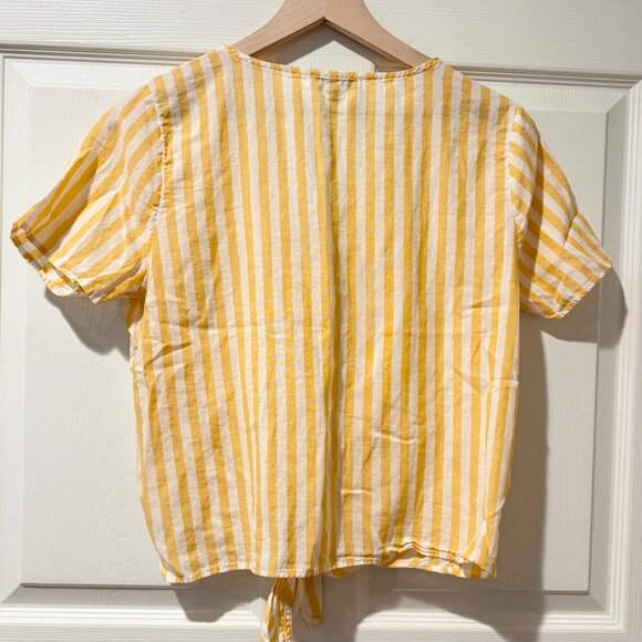 Madewell Agency Tie-Front Button Top Pompano Stripe Bayside Warm Honeysuckle SM - Picture 7 of 12